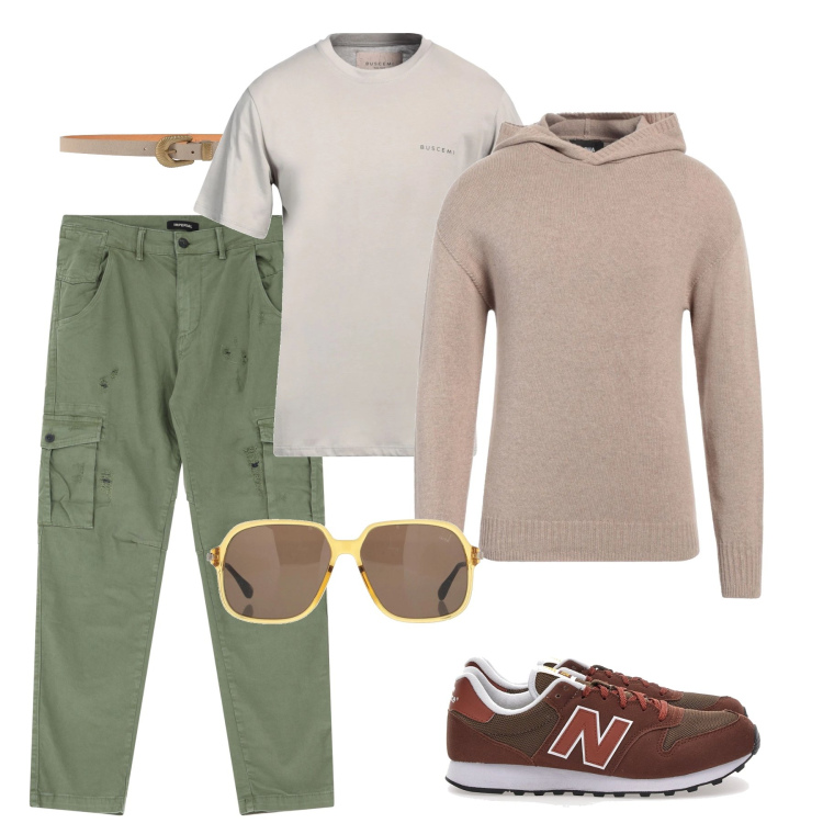Outfit uomo - Il mio stile. Stile Trendy per Tutti i giorni. Abbinamento con occhiali da sole, t-shirt, pullovers, cinture, pantaloni chino, sneakers.