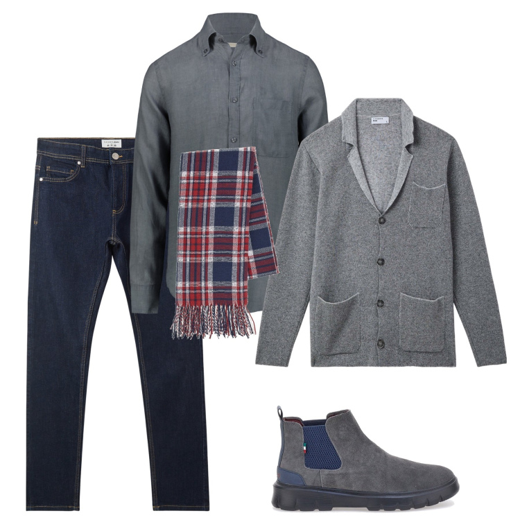 Outfit uomo - City. Stile Casual per Tutti i giorni. Abbinamento con jeans skinny, giacche, sciarpe, stivali e stivaletti, camicie.