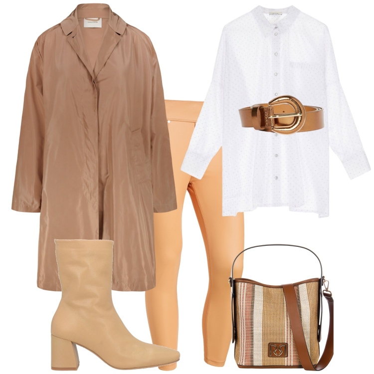 Outfit donna - Total look #2060189. Stile Sporty chic per Tutti i giorni. Abbinamento con stivaletti, borse a secchiello, camicie, jeggings, trench, cinture.