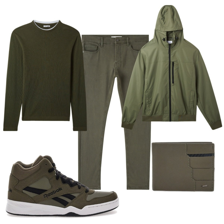 Outfit uomo - Total look #2060191. Stile Casual per Tutti i giorni. Abbinamento con giacche, pantaloni skinny, maglieria, portafogli, sneakers.