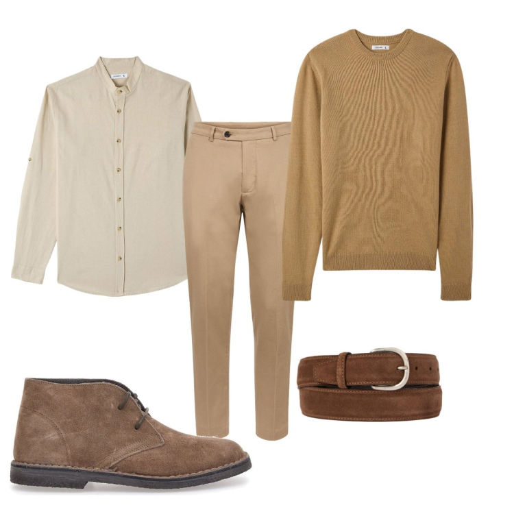 Outfit uomo - Total look #2060193. Stile Trendy per Ufficio. Abbinamento con camicie, maglieria, cinture, scarpe stringate, pantaloni.