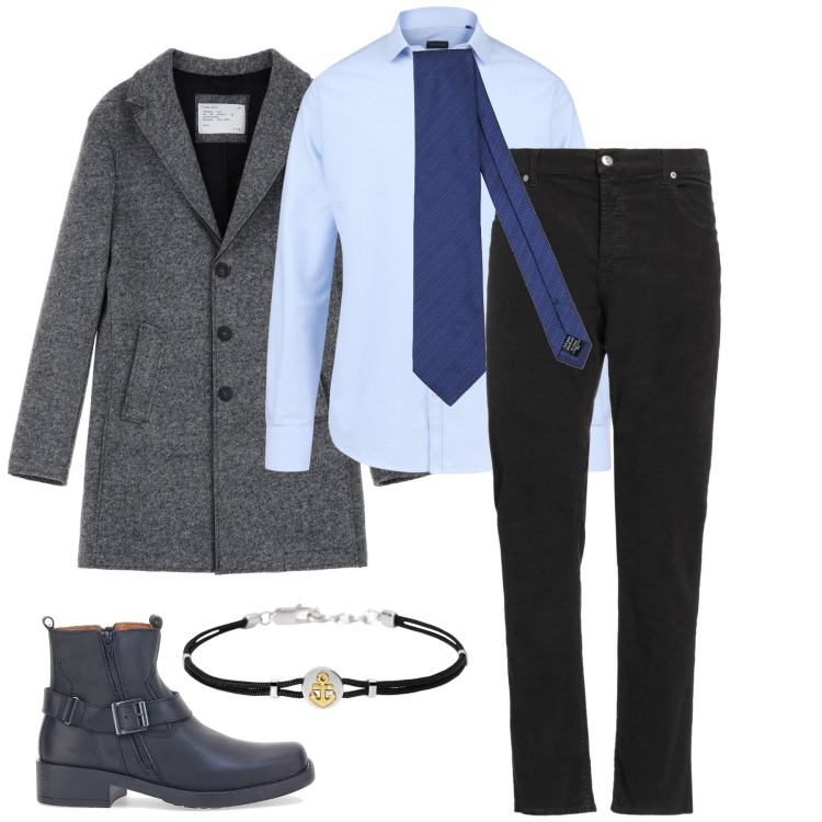 Outfit uomo - Il cappottino di stagione. Stile Business/Elegante per Serata speciale. Abbinamento con pantaloni, cravatte, braccialetti, cappotti, stivali e stivaletti, camicie.