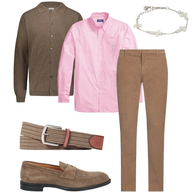 Outfit uomo - Righe rosa. Stile Business/Elegante per Ufficio. Abbinamento con scarpe stringate, pantaloni, braccialetti, cinture, camicie, polo.