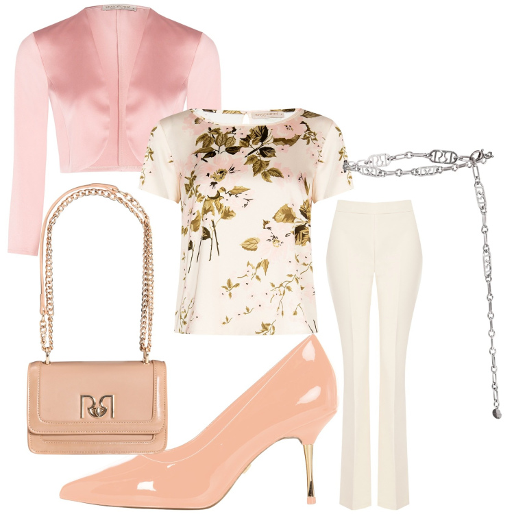 Outfit donna - Rinascere a primavera. Stile Chic per Cerimonia. Abbinamento con bolero, bluse, décolleté, pantaloni, cinture, borse a tracolla.
