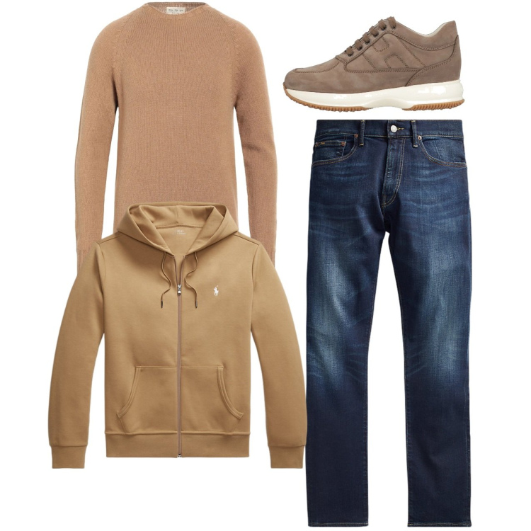 Outfit uomo - Cannella. Stile Casual per Tutti i giorni. Abbinamento con sneakers, pullovers, jeans, felpe.