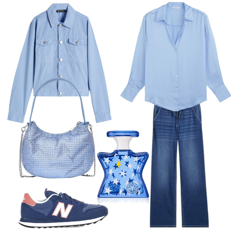 Outfit donna - Avio di moda. Stile Urban per Tutti i giorni. Abbinamento con jeans dritti, profumi, camicie, borse a spalla, blazer, sneakers.