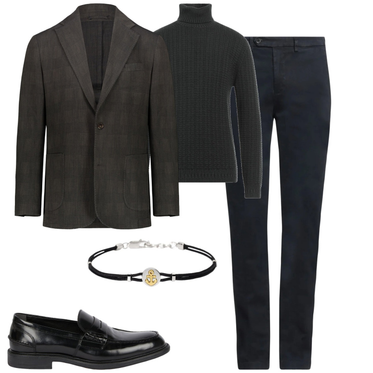 Outfit uomo - Black. Stile Business/Elegante per Tutti i giorni. Abbinamento con pantaloni chino, maglieria, braccialetti, giacche, scarpe stringate.