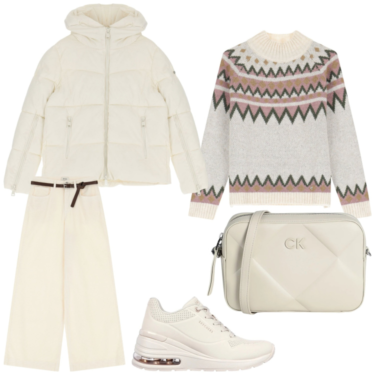 Outfit donna - Antifreddo. Stile Sporty chic per Tutti i giorni. Abbinamento con borse a tracolla, maglieria, piumini, pantaloni, sneakers.