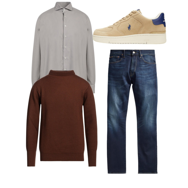 Outfit uomo - Cioccolato. Stile Casual per Tutti i giorni. Abbinamento con camicie, maglieria, jeans, sneakers.
