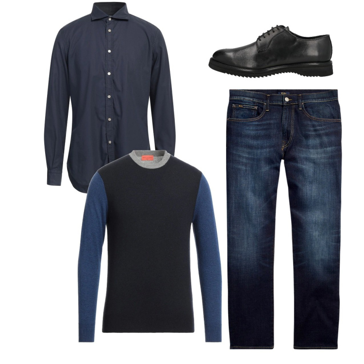Outfit uomo - Bicolor. Stile Casual per Tutti i giorni. Abbinamento con scarpe stringate, pullovers, camicie, jeans dritti.