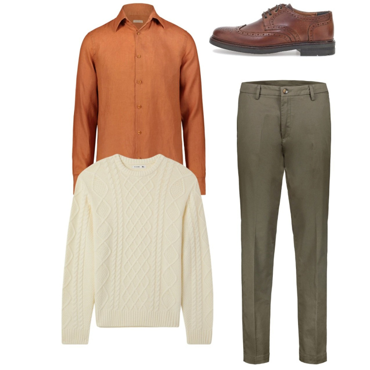 Outfit uomo - Trecce burro. Stile Casual per Tutti i giorni. Abbinamento con maglieria, scarpe stringate, camicie, pantaloni chino.