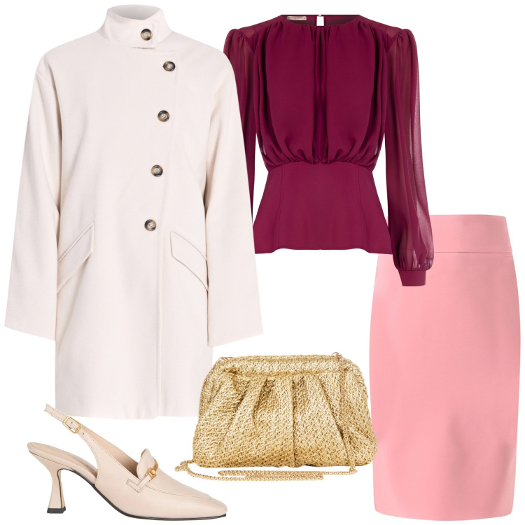 Outfit donna - Romantica serata. Stile Romantica per Serata fuori. Abbinamento con décolleté, gonne, bluse, clutch, cappotti.