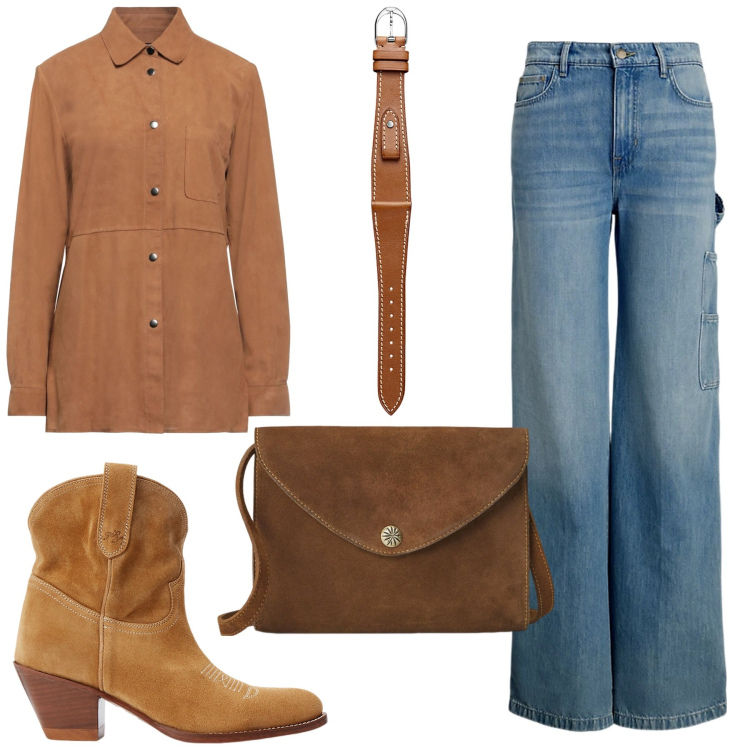 Outfit donna - Total look #2060380. Stile Casual per Tutti i giorni. Abbinamento con camicie, stivaletti, borse a tracolla, jeans, orologi.