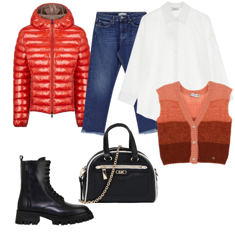 Outfit donna - Aspettando la primavera. Stile Casual per Tutti i giorni. Abbinamento con borse a mano, maglieria, jeans dritti, camicie, stivali, blazer.