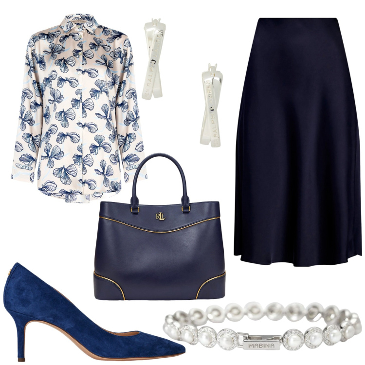 Outfit donna - Total look #2060390. Stile Bon Ton per Ufficio. Abbinamento con braccialetti, camicie, gonne, borse a mano, décolleté, orecchini.