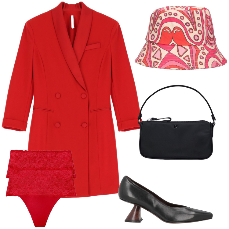 Outfit donna - San Valentino in robemanteau. Stile Urban per Tutti i giorni. Abbinamento con perizomi, décolleté, vestiti corti, pochette, cappelli.