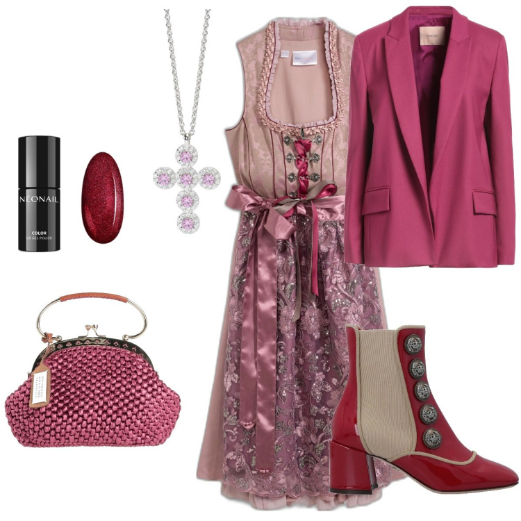 Outfit donna - Nouvelle epoque. Stile Vintage retrò per Serata fuori. Abbinamento con vestiti, stivaletti chelsea, borse a mano, blazer, smalti, ciondoli.