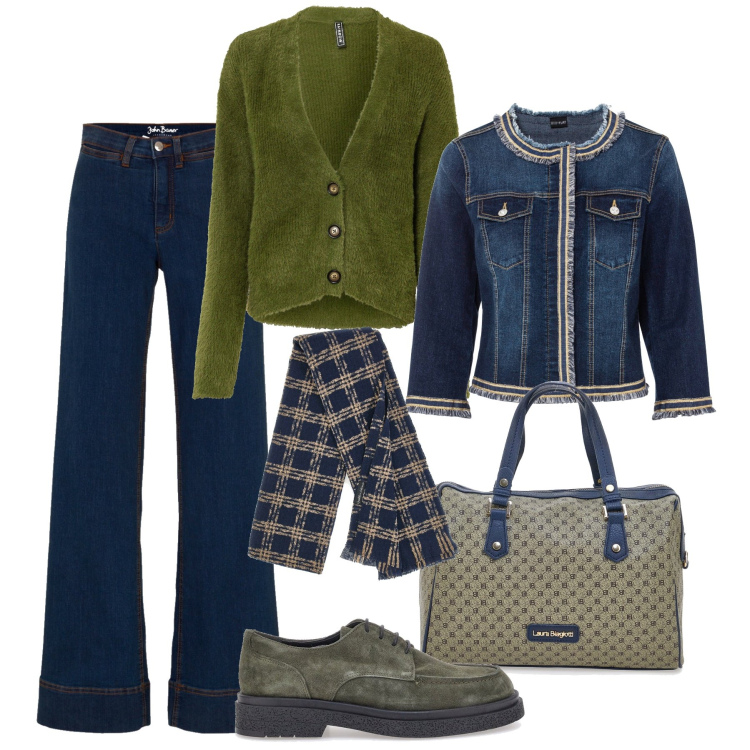 Outfit donna - Un giacchino di jeans originale. Stile Casual per Tutti i giorni. Abbinamento con jeans, blazer, cardigans, scarpe stringate, sciarpe, borse a spalla.