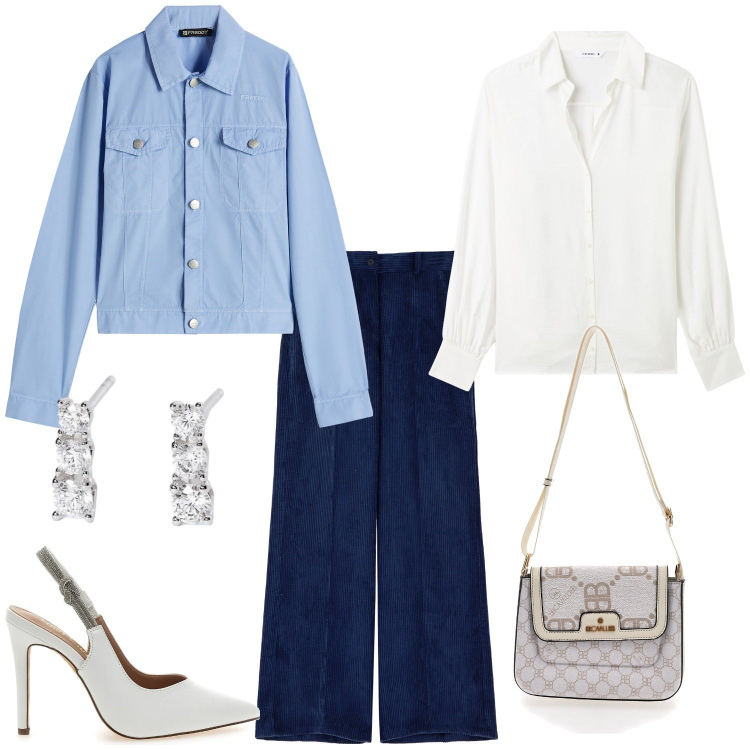Outfit donna - Total look #2060465. per Ufficio. Abbinamento con camicie, orecchini, pantaloni, blazer, décolleté, borse a tracolla.