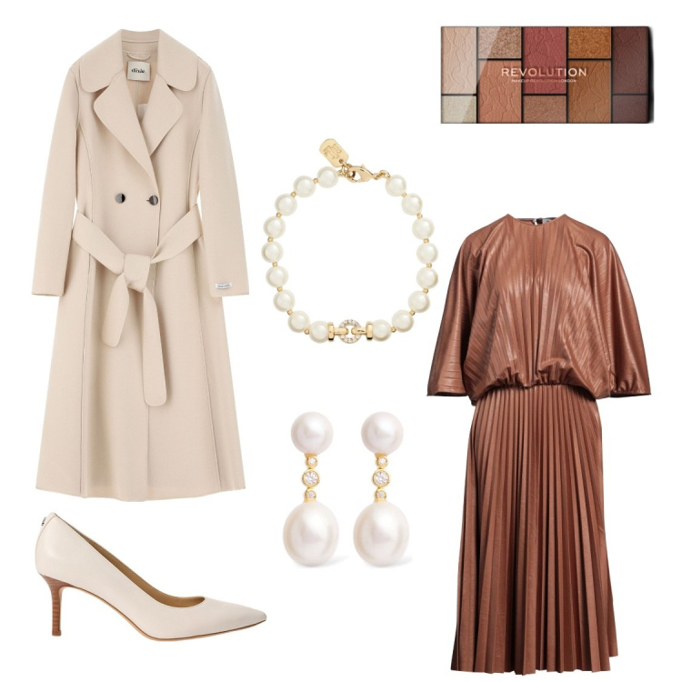 Outfit donna - San Valentino soft. Stile Chic per Serata fuori. Abbinamento con vestiti midi/longuette, ombretti, cappotti, décolleté, braccialetti, orecchini.