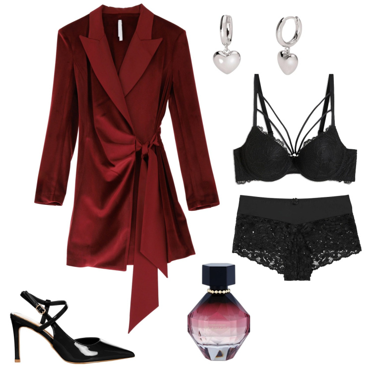 Outfit donna - Solo noi due. Stile Sexy per Serata fuori. Abbinamento con culotte, slip, profumi, orecchini, décolleté, vestiti corti.