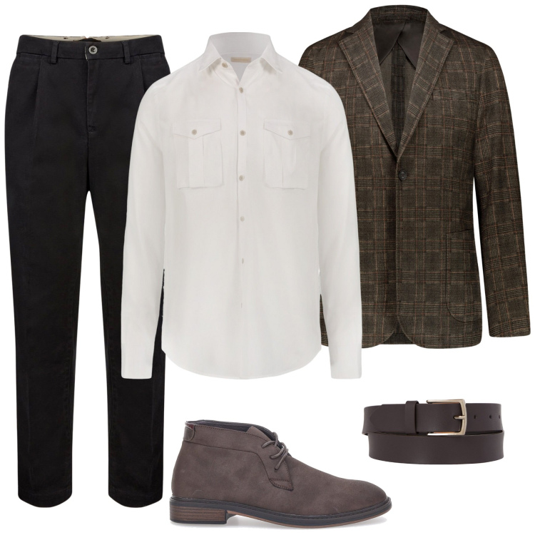 Outfit uomo - Total look #2060487. Stile Trendy per Tutti i giorni. Abbinamento con pantaloni, giacche, camicie, scarpe stringate, cinture.