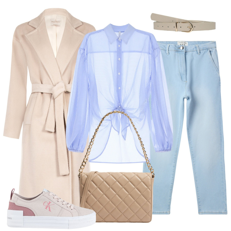 Outfit donna - Camicia over. Stile Casual per Tutti i giorni. Abbinamento con sneakers, jeans skinny, borse a tracolla, cinture, cappotti, camicie.