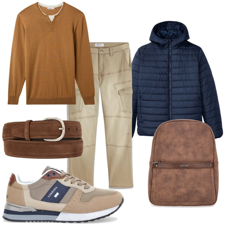 Outfit uomo - Prima Vera poi tu. Stile Trendy per Tutti i giorni. Abbinamento con giacche, jeans dritti, maglieria, cinture, sneakers, borse sportive.