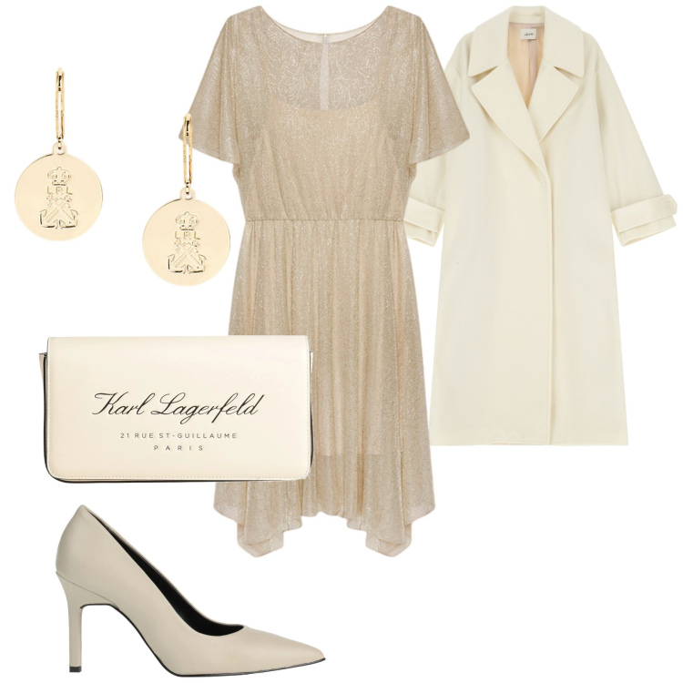 Outfit donna - Royal. Stile Chic per Cerimonia. Abbinamento con décolleté, borse a mano, cappotti, orecchini, vestiti asimmetrici.