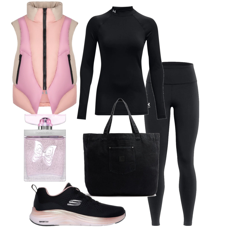 Outfit donna - Butterfly wings. Stile Sporty chic per Tutti i giorni. Abbinamento con profumi, piumini, pullovers, sneakers, leggings, shopping bag.