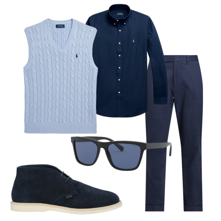 Outfit uomo - Il gilet stiloso. Stile Trendy per Tutti i giorni. Abbinamento con stivali e stivaletti, camicie, occhiali da sole, pantaloni chino, maglieria.