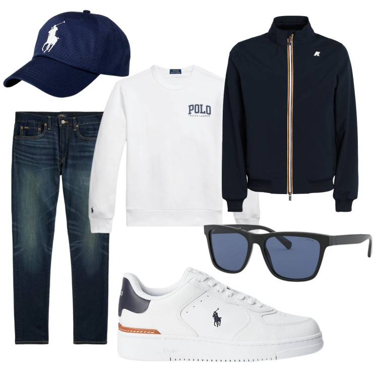Outfit uomo - Total look #2060519. Stile Trendy per Tutti i giorni. Abbinamento con giacche, cappelli, sneakers, jeans, occhiali da sole, felpe.