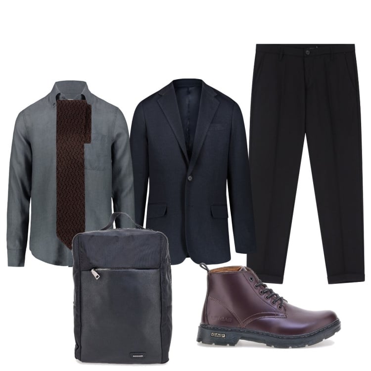 Outfit uomo - Businessman. Stile Business/Elegante per Ufficio. Abbinamento con pantaloni chino, anfibi, camicie, giacche, cravatte, borse sportive.