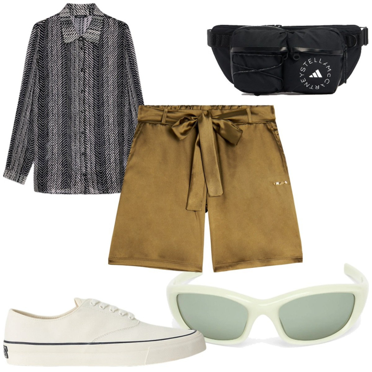 Outfit donna - Total look #2060558. Stile Trendy per Tutti i giorni. Abbinamento con bermuda, sneakers, occhiali da sole, marsupi, camicie.