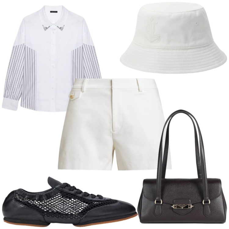 Outfit donna - Total look #2060561. Stile Trendy per Tutti i giorni. Abbinamento con borse a mano, ballerine, cappelli, shorts, camicie.