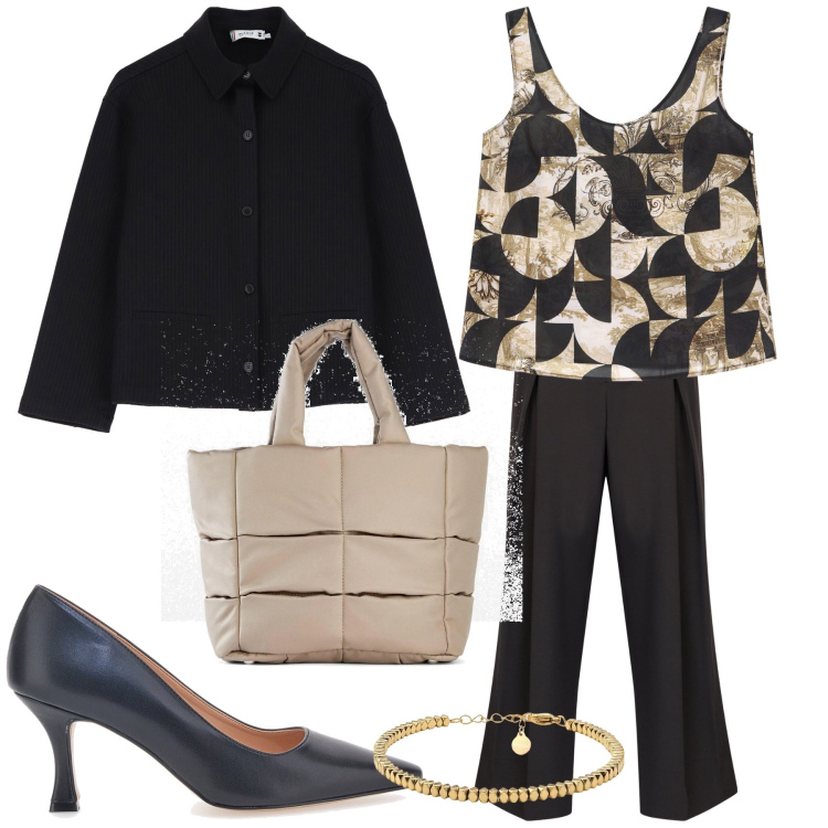 Outfit donna - Perfettamente adatta all ufficio. Stile Urban per Ufficio. Abbinamento con borse a mano, cappotti, top, braccialetti, décolleté, pantaloni.