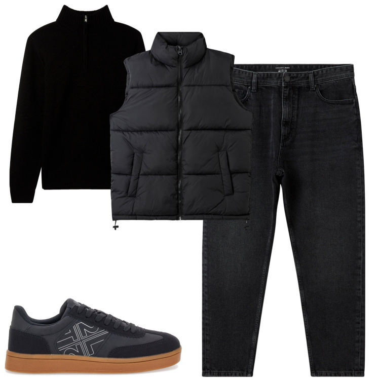 Outfit uomo - Simple black. Stile Casual per Tutti i giorni. Abbinamento con piumini, jeans, maglieria, sneakers.