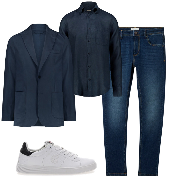 Outfit uomo - Blu. Stile Casual per Tutti i giorni. Abbinamento con jeans skinny, sneakers, camicie, giacche.