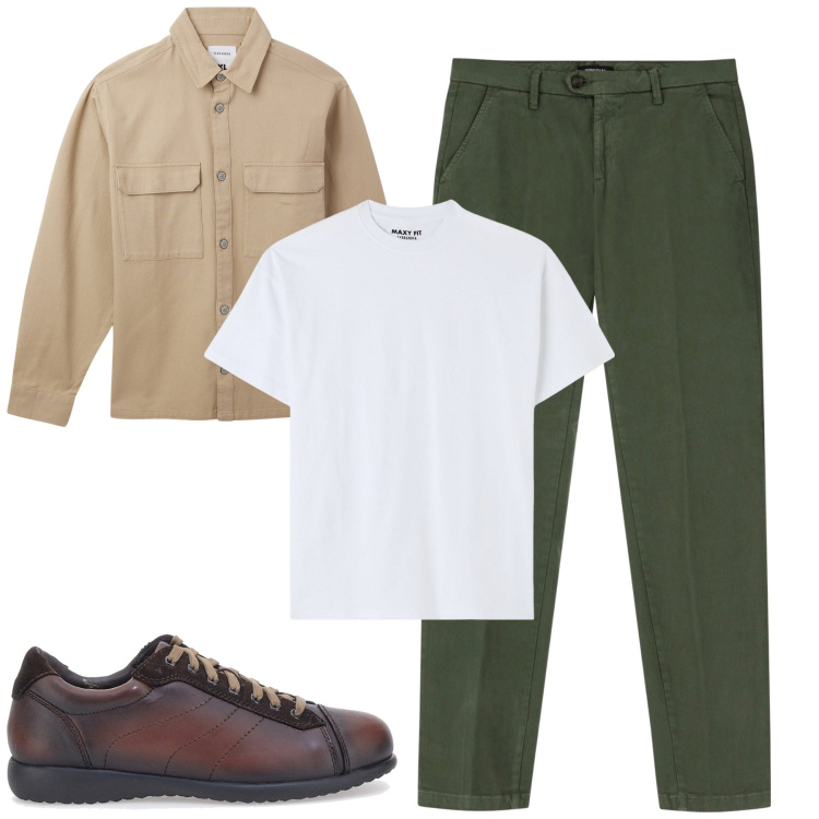 Outfit uomo - City. Stile Urban per Tutti i giorni. Abbinamento con cappotti, t-shirt, pantaloni chino, scarpe stringate.