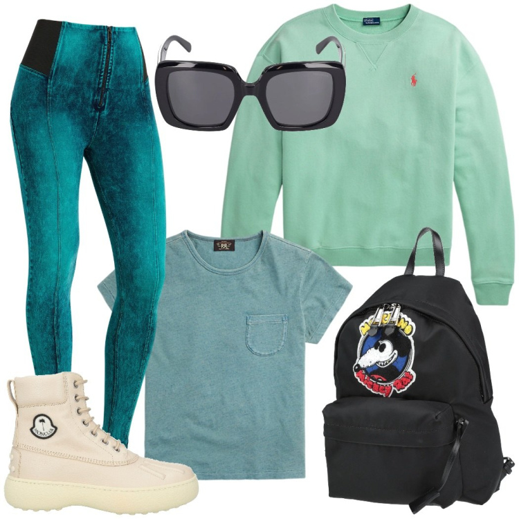 Outfit donna - Direzione scuola. Stile Casual per Scuola/Università. Abbinamento con zaini, stivaletti, jeggings, t-shirt, pullovers, occhiali da sole.