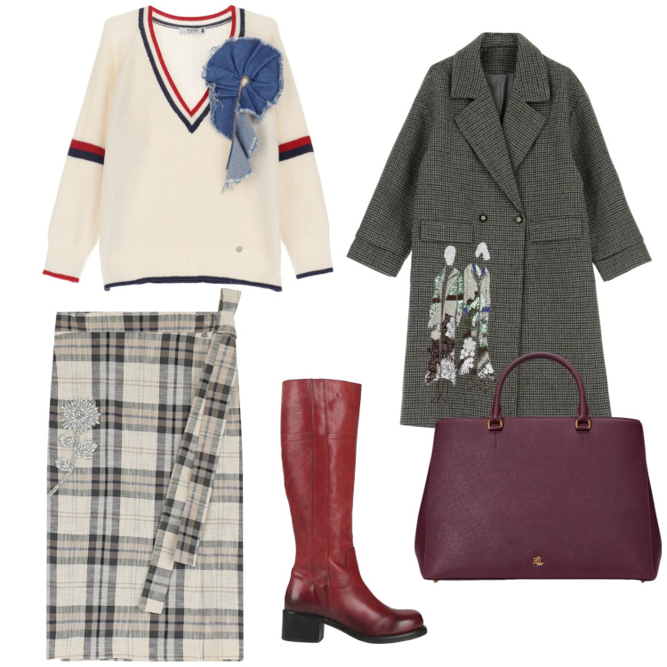 Outfit donna - Buongiorno. per Tutti i giorni. Abbinamento con stivali, maglieria, trench, gonne longuette, borse a mano.