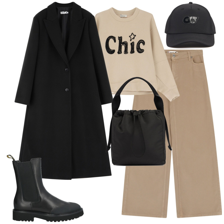 Outfit donna - City. Stile Urban per Tutti i giorni. Abbinamento con stivaletti chelsea, pantaloni, cappotti, felpe, cappelli, borse a mano.