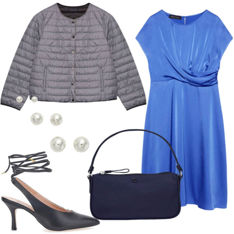 Outfit donna - Blu oceano per la sera. Stile Basic per Serata fuori. Abbinamento con orecchini, pochette, vestiti midi/longuette, décolleté, piumini.