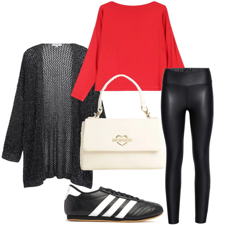 Outfit donna - Sportiva con cardigan. Stile Minimal per Tutti i giorni. Abbinamento con leggings, borse a mano, kimono, maglieria, sneakers.