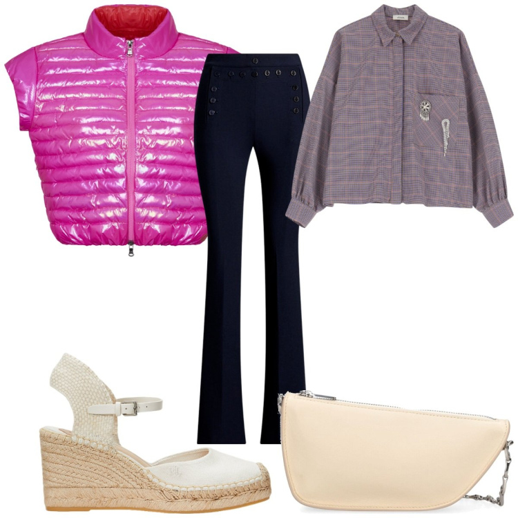 Outfit donna - Total look #2060687. Stile Trendy per Tutti i giorni. Abbinamento con camicie, pantaloni, espadrillas, blazer, borse a spalla.