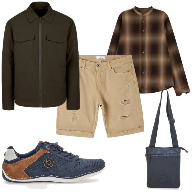 Outfit uomo - Total look #2060697. Stile Casual per Tutti i giorni. Abbinamento con bermuda, camicie, scarpe stringate, portafogli, piumini.