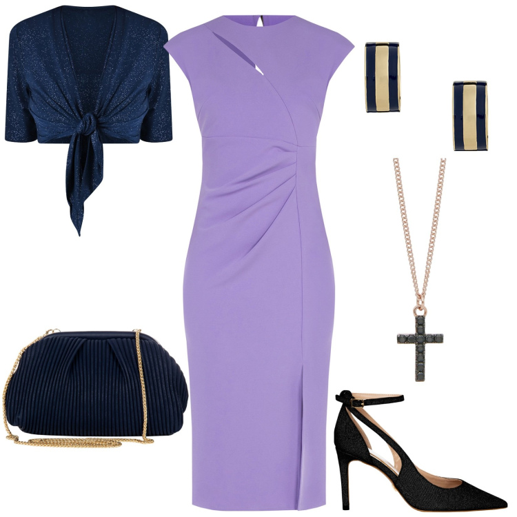 Outfit donna - Benvenuta primavera!. Stile Chic per Cerimonia. Abbinamento con collane, bolero, vestiti midi/longuette, décolleté, pochette, orecchini.