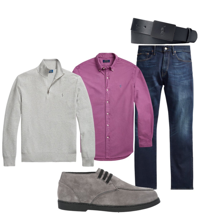 Outfit uomo - In ufficio. Stile Trendy per Tutti i giorni. Abbinamento con scarpe stringate, jeans, cinture, maglieria, camicie.