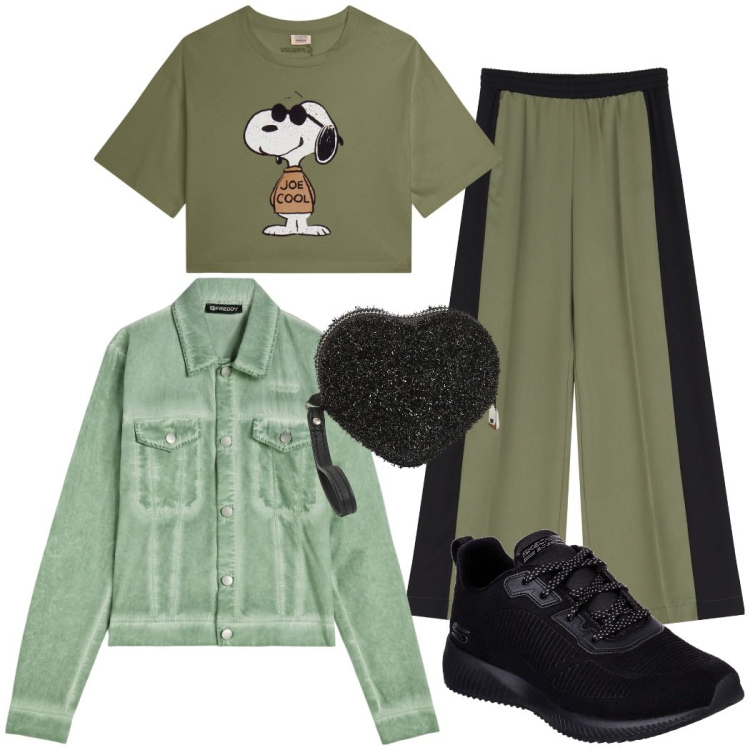 Outfit donna - Snoopy mania. Stile Casual per Scuola/Università. Abbinamento con portafogli, pantaloni, blazer, t-shirt, sneakers.