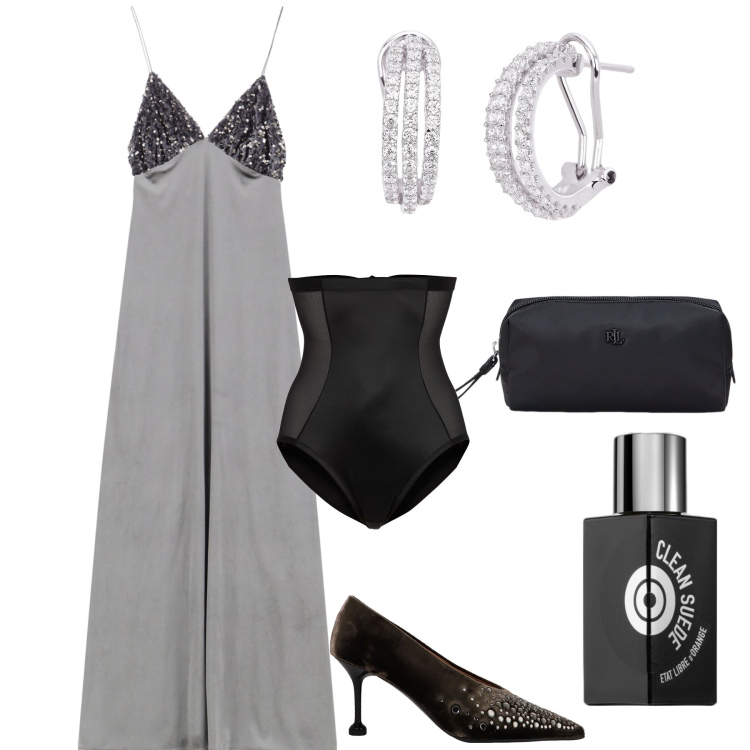 Outfit donna - San Valentino è sempre più vicino. Stile Chic per Serata fuori. Abbinamento con slip, profumi, orecchini, vestiti lunghi, décolleté, pochette.